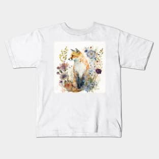 Fox, Watercolor Woodland Animals Kids T-Shirt